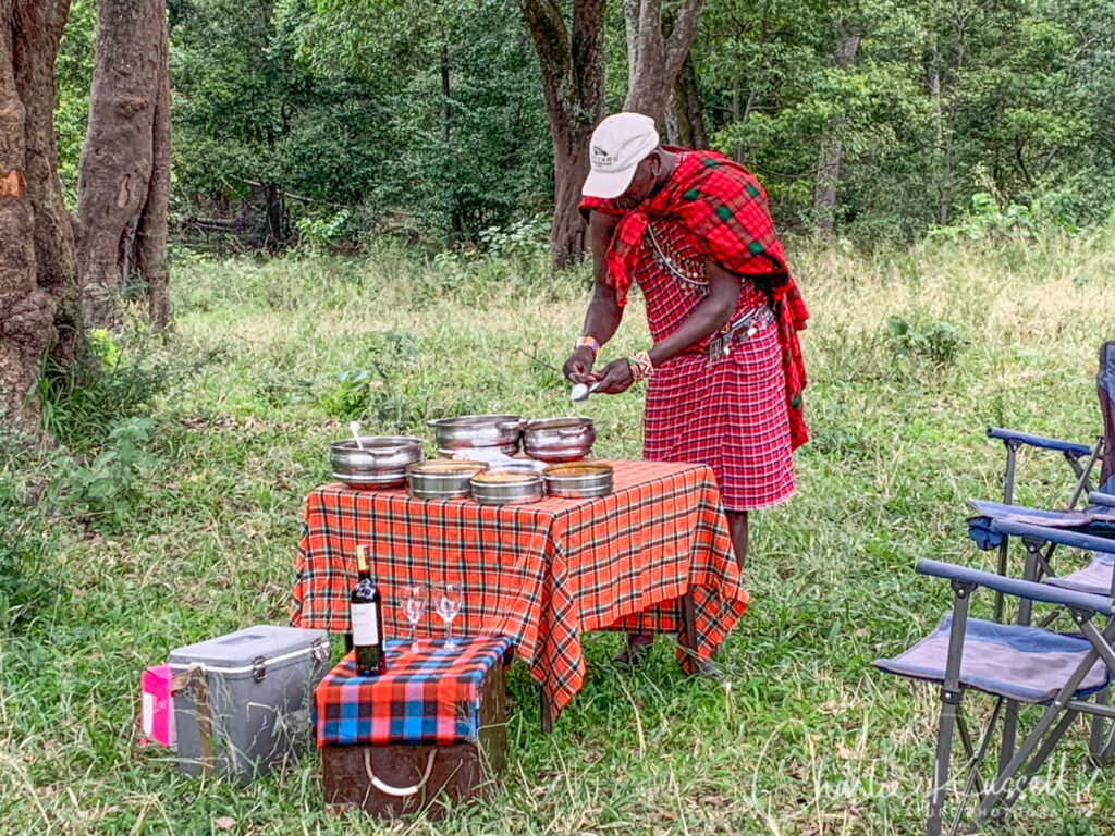 Just a simple lunch on the way in to camp from the airport. That is Matura, our Maasai spotter
