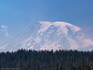 Mount Rainier from Stevens Canyon Road, east of Paradise, with smoke from the east