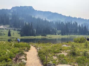 Tipsoo Lake and pathway. There were fires off to the east