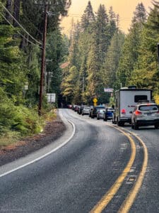 Line of cars waiting to enter, just 20 minutes on this weekday, as much as 3 hours on a weekend