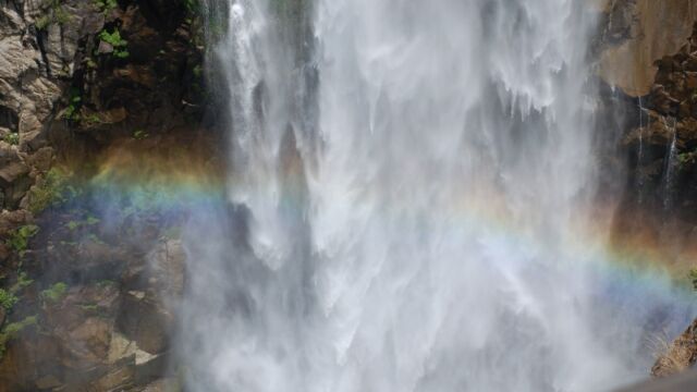 Rainbow at the bottom of the falls Feather Falls