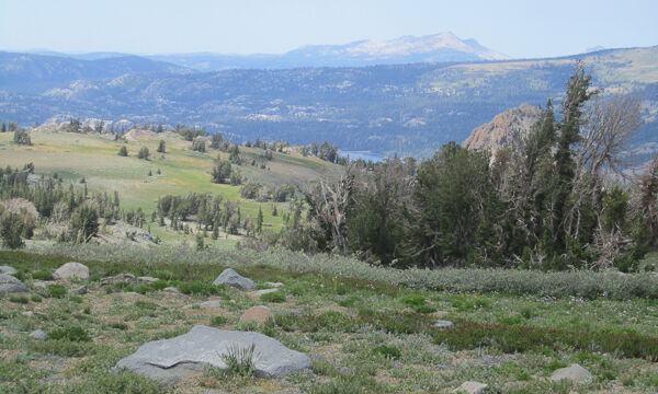 View from Round Top Lake, see Woods Lake WAY down the hill Round Top Lake trail down to Woods Lake