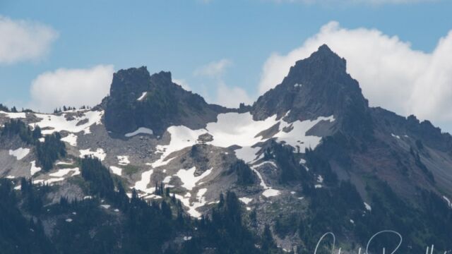 South view from the Paradise parking lot The Castle and Pinnacle Peak, south view from the Paradise parking lot