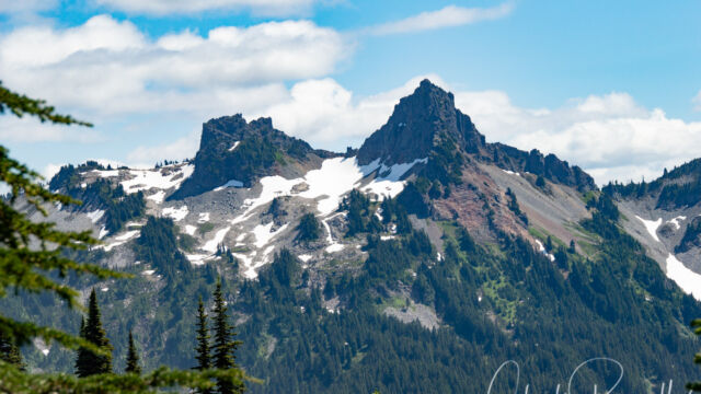 The Castle and Pinnacle Peak as viewed from the Deadhorse Creek trail Mount Rainier Deadhorse Creek Wildflowers