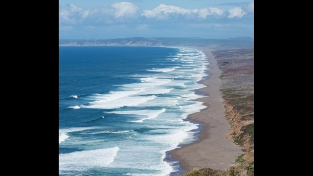 View of the beach on the ocean side at Pt Reyes, from near the lighthouse