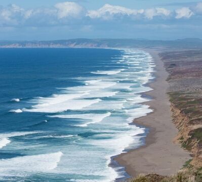 View of the beach on the ocean side at Pt Reyes, from near the lighthouse