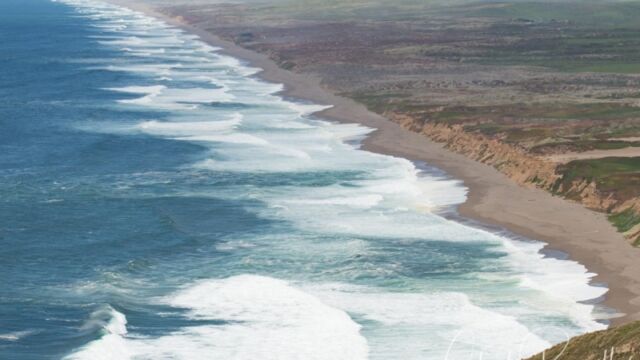View of the beach on the ocean side at Pt Reyes, from near the lighthouse