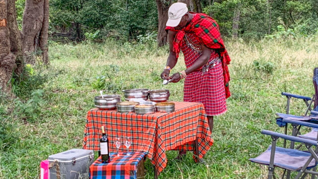 Just a simple lunch on the way in to camp from the airport. That is Matura, our Maasai spotter Just a simple lunch on the way in to camp from the airport. That is Matura, our Maasai spotter