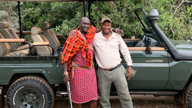 Douglas Nagi (guide) and Matura (spotter), who took care of us during our entire visit to Cottar's Camp. Douglas Nagi (guide) and Matura (spotter), who took care of us during our entire visit to Cottar's Camp.