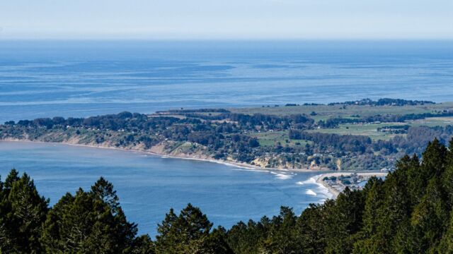 View of Bolinas and Stinson Beach from the bare knoll Matt Davis Trail