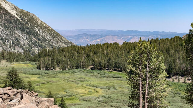 View of the lower meadow, from the top of the falls Galena Falls trail