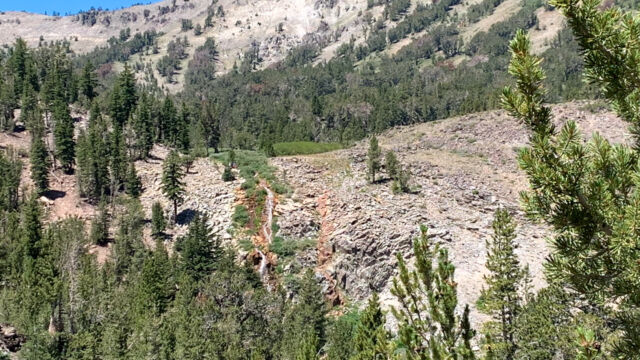 First view of the upper portion of the falls. There is a meadow at the top Galena Falls trail