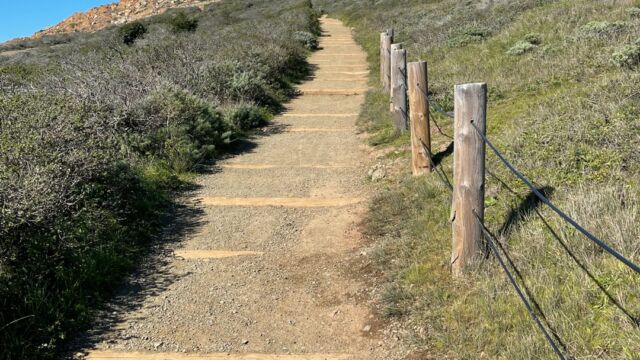 Higher up on the coastal trail, it gets steeper