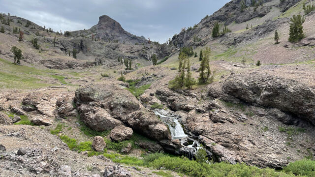Rugged terrain, looking up trail
